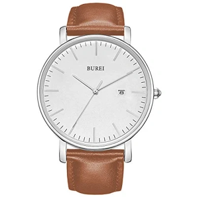 Image of BUREI Ultra Thin Minimalist Modern Mens Watch Classy Date Gents with Classic Simple Design of Big Face Soft Band