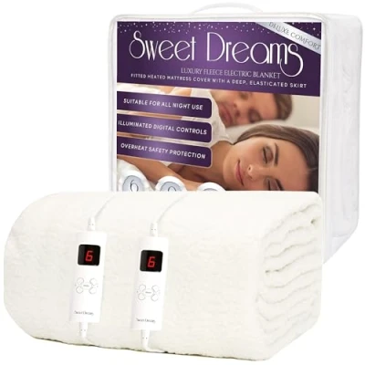Image of Sweet Dreams Electric Blanket, Double Size Dual Controls Luxury Bed Fleece Heated Mattress Cover, Machine Washable Underblanket Overheat Protection (Double Size)