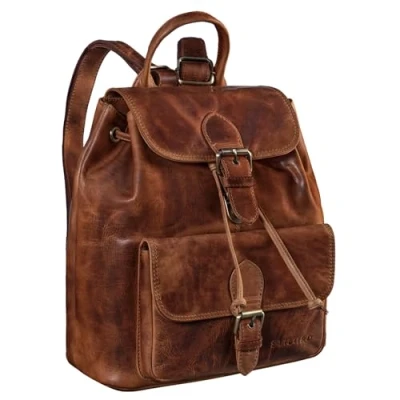 Image of STILORD &#039;Destiny&#039; Ladies City Backpack Leather Vintage Daypack Rucksack Handbag Womens Shoulder Bag Travel Work Genuine Leather, Colour:Kara Cognac