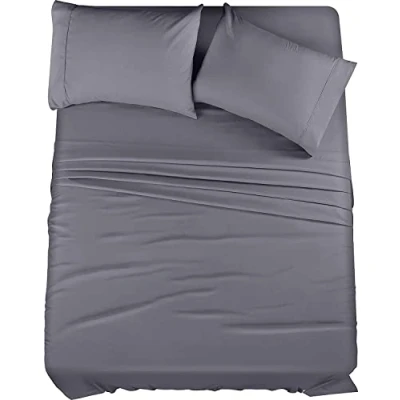 Image of Utopia Bedding 4 Piece Bed Sheet Set 1 Fitted &amp; Flat with 2 Pillowcases Wrinkle, Shrinkage and Fade Resistant Soft Brushed Microfiber Fabric (King, Grey)