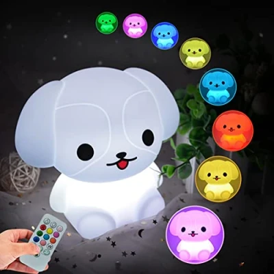 Image of Glinrui Night Lights for Kids Bedside lamp Children Nursery Light Decorative Lamps Break Resistant/Eye Caring/Adjustable Brightness &amp; Color/Time Setting Medium Dog