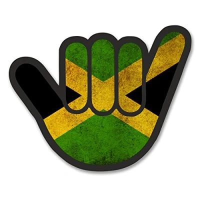 Image of 2 x 10cm Jamaica Flag Shocker Hand Vinyl Sticker Decal Laptop Car Jamaican #6183 (10cm Wide 8cm Tall)