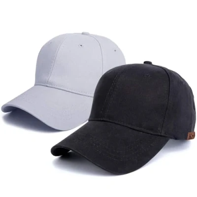 Image of Baseball Cap Plain Hat Lightweight Adjustable Washed Polo Style Classic Sports Casual Summer Sun for Unisex (Black+Light Grey)