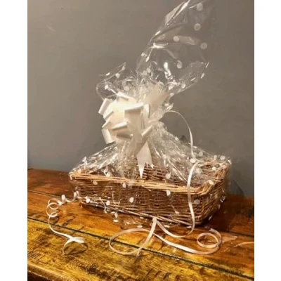Image of Make Your Own Hamper kit Gift Rectangle Basket, Full Willow Hand Woven, 5 Different Sizes, Brown, with Cellophane and Bow (Large)