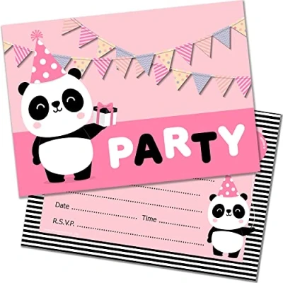 Image of Olivia Samuel Panda Birthday Party Invitations from A6 Double Sided Cards with Envelopes