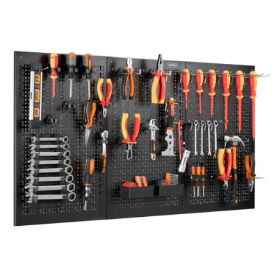 Image of VonHaus Tool Pegboard 45pc Shed and Garage Wall Storage Board Secure Organiser Mounted for Hand Hammer, Screwdrivers, Wrenches, Spanners, Bits