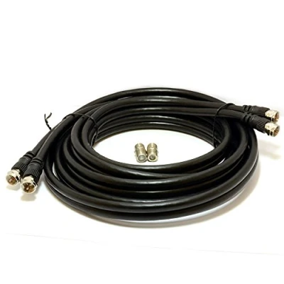 Image of kenable TWIN Satellite Moulded F Type Plug to Socket RG6 Extension Cable 3m Black [3 metres]