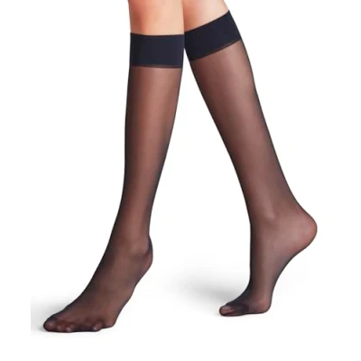 Image of FALKE Women&#039;s Matt Deluxe 20 DEN W KH Sheer Plain 1 Pair Knee High Socks, Blue (Marine 6179), 5.5 8