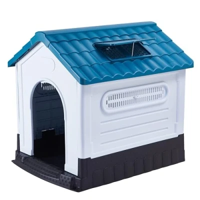 Image of Lanco Kennel for Small Dogs with Adjustable Sunroof. Indoor and outdoor use vents. Resistant material. 27x22x26 inches (L*W*H). Blue White.