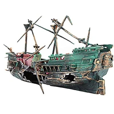 Image of Aquarium Fish Tank Landscape Pirate Ship Wreck Decor Resin Boat Ornament Accessories Decoration