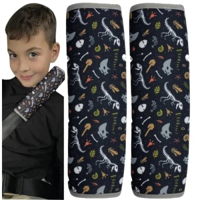 Image of HECKBO 2X Kids Car Seat Belt Pads Protectors Dinosaur skeleton for and Babies Ideal any Booster Bicycle