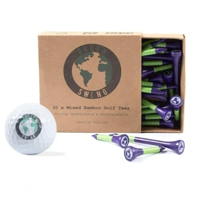 Image of Green Swing Special Edition 70mm &amp; 38mm Bamboo Golf Tees Strong Sustainable Biodegradable 30pcs (Purple)