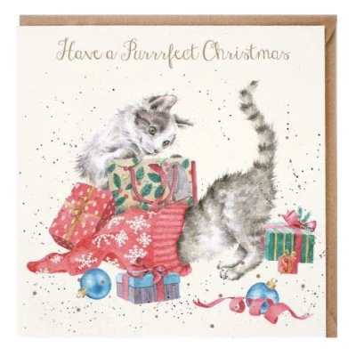 Image of Wrendale Designs by Hannah Dale A Purrrfect Christmas Gold Foiled Card Single