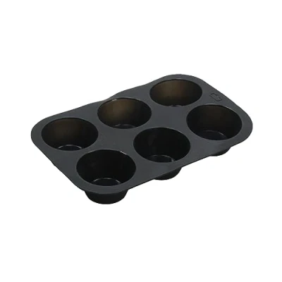 Image of SUL Silicone Muffin Tray, Non Stick 6 Cup Muffins Pan, Reusable Food Grade Baking Tray for Making Egg Muffin, Cupcake, Quiches, Frittatas, Yorkshire Pudding (Black)