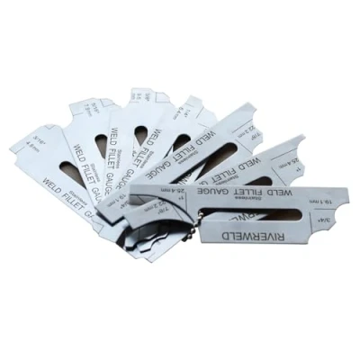 Image of RIVERWELD 7piece Fillet Weld Key Chain Set Gage Rl Gauge Depth Gauges Welding Inspection Test Ulnar Metric &amp; Inch MG 11 with Markings on Both Sides Checking Leg and Throat Size