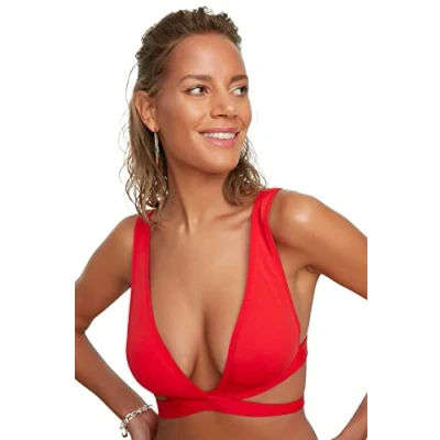 Image of Trendyol Women Triangle Knit Bikini Top Red