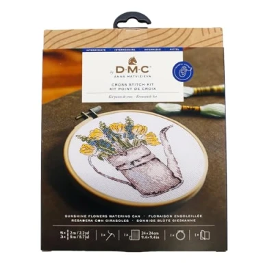 Image of DMC Cross Stitch Kit Sunshine Flowers Watering Can by Anna Matvieieva Intermediate