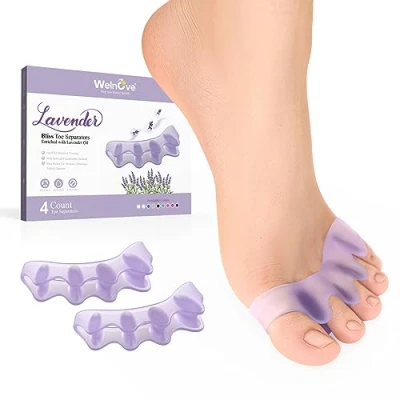 Image of Welnove Toe Separators Spacers for Women 4 Pack with Lavender Extract Straightener Men Bunion Corrector Stretcher Hammertoe Yoga Practice