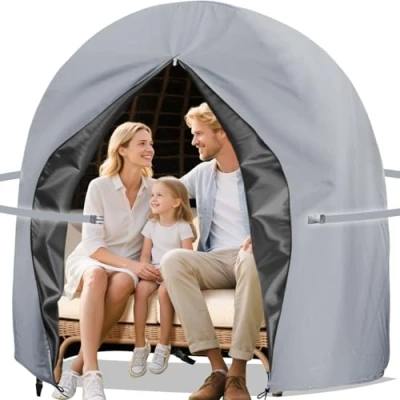 Image of Double Egg Chair Cover Waterproof Hanging Covers Patio 420D Heavy Duty Oxford Fabric Windproof Anti UV Rattan Swing 230 x 200cm (Grey)