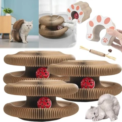 Image of fjaldjfu Marlene Kitty Kurlz, Kurlz Cat Toy, Foldable Scratch Board Toy with Bell, Accordion Ball Magnetic, Track Physical Exercise for Cats (3Set)