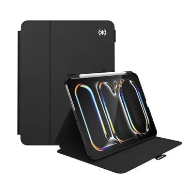 Image of Speck New iPad Pro 11 Inch Case (2024 Model, 5th Gen) with Pencil Holder, Drop &amp; Camera Protection, Slim Multi Range Stand, Balance Folio, No Auto/Sleep Wake Function Black/Black/White
