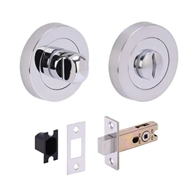 Image of HANDLEZONE® Bathroom Toilet Door Thumb Turn and Release Deadbolt Kit Dual Finish Polished/Satin Chrome 65mm Bolt with 45mm Backset