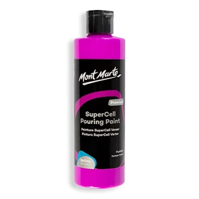 Image of MONT MARTE SuperCell Pouring Paint Premium 8.1 US fl.oz (240ml) Fuchsia Bottle, Creates Instants Cells In Fluid Art, Ideal for Craft, Pour Art