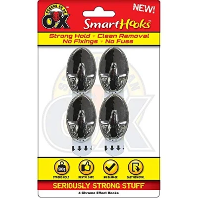 Image of Strong as an Ox Smart Hooks Set of 4 Silver