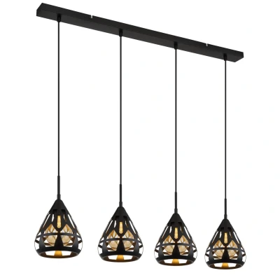 Image of Hassan Bar Pendant Ceiling Light Matt Black 4x E27