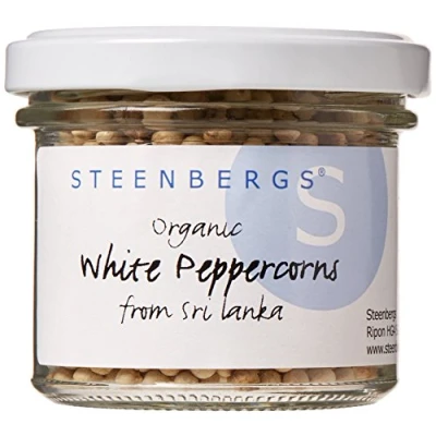 Image of Steenbergs Organic White Peppercorns Standard Glass Jar 65g