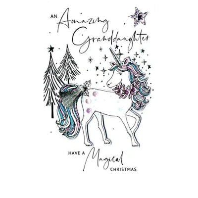 Image of Champagne Second Nature Granddaughter Unicorn Embellished Christmas Card Hand Finished Cards XCDC282