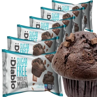 Image of Diablo Chocolate, Chocolate Chip,Vanilla Cupcake Sugar Free Sweetened with Maltitol Perfect for Gifting Halal &amp; Kosher Approved 45g Each (Chocolate, Pack of 6)