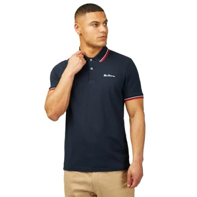 Image of Ben Sherman Men&#039;s Signature Pique Polo T Shirt, 100% Organic Cotton, Regular Fit (Dark Navy.) XL