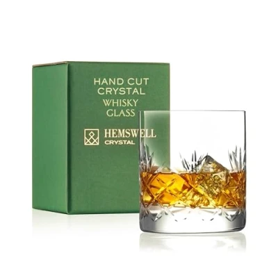 Image of Hemswell Crystal Single Whiskey Tasting Glass 310ml Old Fashioned Glasses Tumbler Lead Free High Clarity Presentation Box Glenrigg