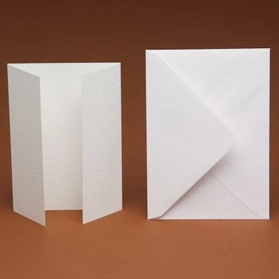 Image of A6 Blank White Hammered GATEFOLD Cards and Smooth C6 Envelopes (50)