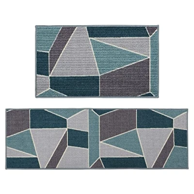 Image of JVL Fiora Machine Washable Doormat and Runner, Duck Egg