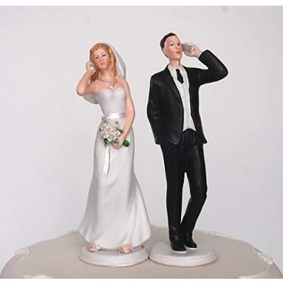 Image of Culpitt Mobile Phone Couple Humorous Cake Topper for Wedding Celebrations, Artificial Resin, Multi Colour, 5 x 12 cm