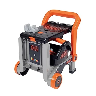 Image of Black &amp; Decker Kids Workbench 3 in 1 Mobile Workshop Including Devil Workmate, Workbench, Wheelbarrow Plus 19 Accessories, Ages 3+