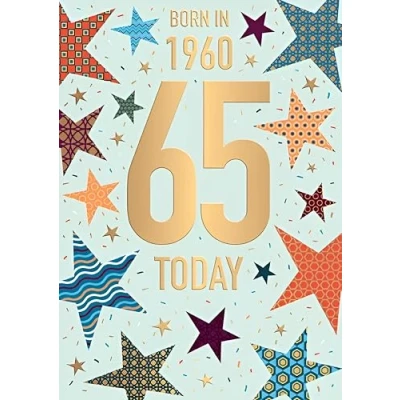 Image of Words &#039;n&#039; Wishes Male 65th Birthday Card Happy Age 60 with Born in 1960 Stars Design Embossed Foil Details for Men