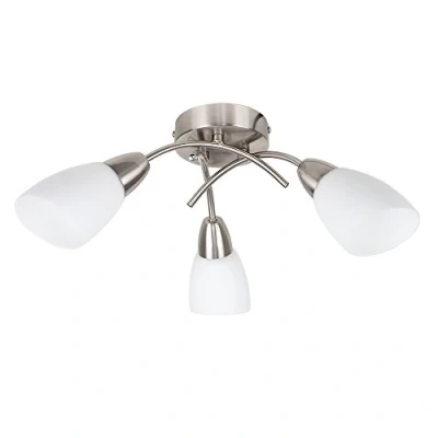 Image of MiniSun Modern 3 Way Brushed Chrome Curved Arm Cross Over Design Flush Ceiling Light Fitting with Frosted Glass Shades