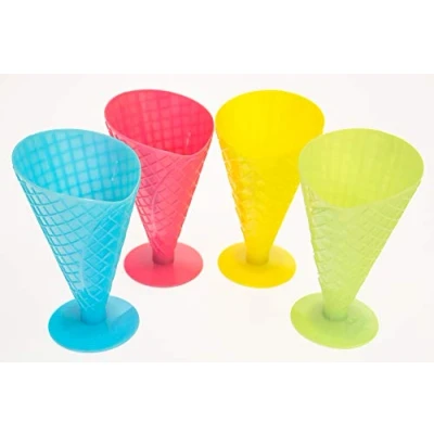 Image of Ice Cream Sundae Dish Pack of 4 Cone Shaped Dessert Bowl Gelato Scoop Plastic