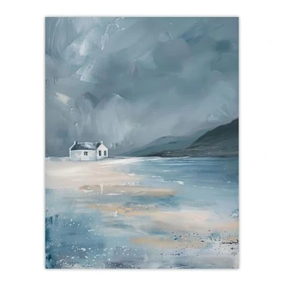 Image of Artery8 Classic Scottish Cottage on Coast Oil Painting Living Room Large Wall Art Poster Print Thick Paper 18X24 Inch