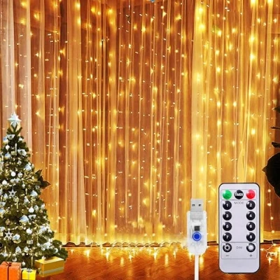 Image of Curtain Lights, 3x2m LED Fairy Lights 300LED, 8 Modes, IP65 Water Proof String with Remote &amp; ​Timer, Apply to Xmas Party Wedding Easter Valentine&#039;s Day ​Decor (Warm White