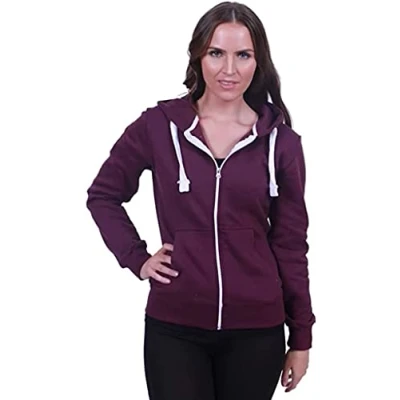 Image of Purple Hanger New Womens Front Zip Up Hoodie Ladies Long Sleeve Plain Sweatshirt Fleece Hoody Hooded Jacket (XL, Purple)