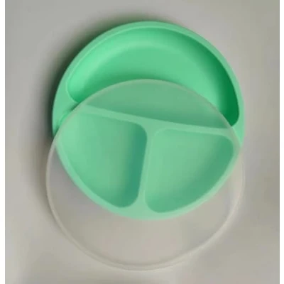 Image of MISSPEE Microwave Dishwasher Friendly bowl spoon fork food feeding set lid divided silicone suction baby plate for toddler Children kids(green)