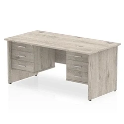 Image of Impulse 1800x800mm Desk Grey Oak Panel Leg 2x3 Drawer Fixed Pedestal