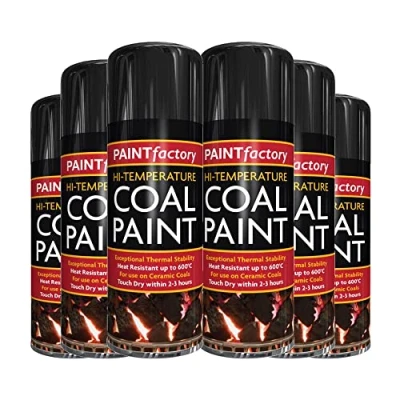 Image of Classic Signature: 6 x Coal High Temperature Spray Paint 400ml, Stove Up To 600C, Engine Exhaust Adhesion, Heat Resistant Wood Burners, BBQ Grill