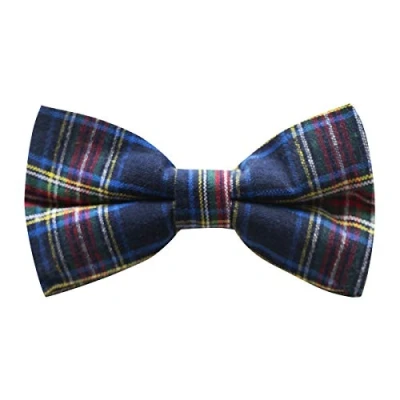 Image of King &amp; Priory Traditional Navy Blue Tartan Bow Tie, Check, Plaid