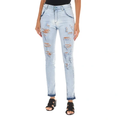 Image of Met Womens Long Denim Pants worn and torn effect 10DBF0803 woman Blue Cotton Size 26 (Waist)