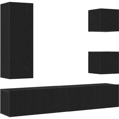 Image of vidaXL 6 Piece TV Cabinet Set in Black Oak, engineered wood.